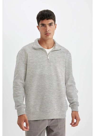 Barlashive Erkek 3 İplik Pamuklu Uzun Kol Yarım Farmuarlı Yakalı Sweatshirt - Gri Çok Renkli