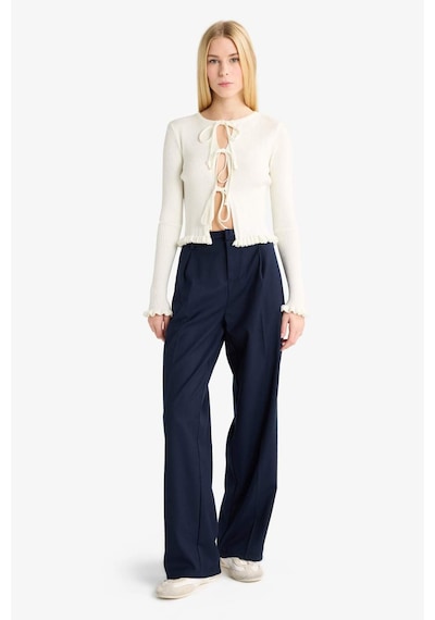 Defacto Coool Slim Fit Dar Kesim Bisiklet Yaka Önden Bağlamalı Hırka G3409ax25wnwt32 Beyaz