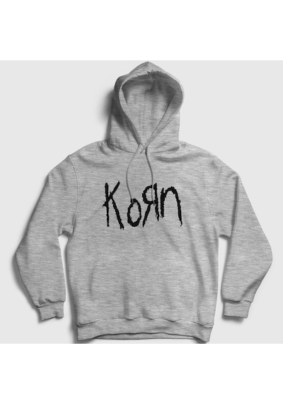 Presmono Unisex Logo Korn Kapüşonlu Sweatshirt Gri Melanj