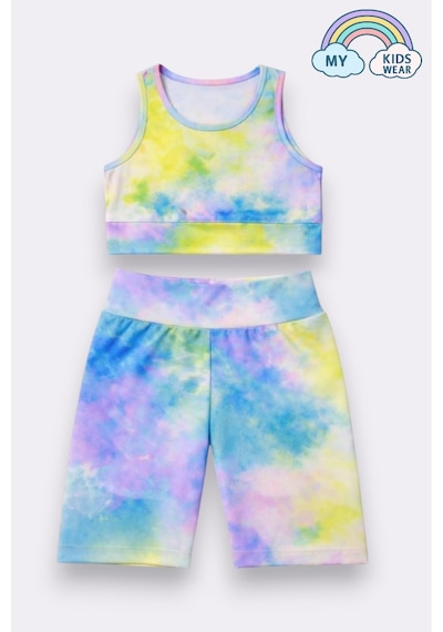 My Kids Wear Kız Çocuk Çok Amaçlı Batik Desenli Mayo & Spor Takımı 12431 Beyaz - Siyah