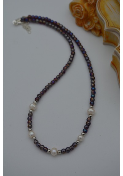 Stoneage Kristal Ve Gerçek Incili Kolye Bronz