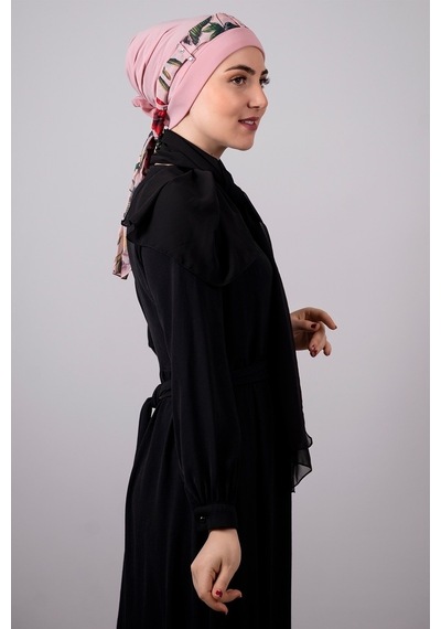 Hürrem Bone Pudra Pratik Hazır Geçmeli Tesettür Bone Sandy Kumaş Desenli Şifo (545491051) Pudra