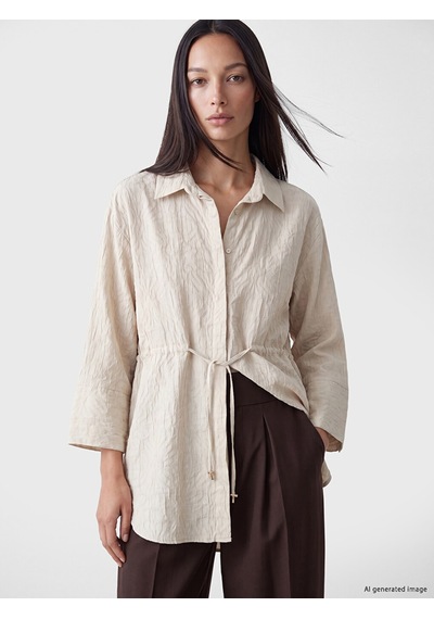 Lcw Studıo Bej Dokulu Oversize Kadın Gömlek Tunik