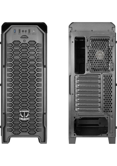 Green Striker Midtower Gaming Bilgisayar Kasası 3 120mm Fan, 6 Fan Desteği, Siyah 700w 80+ Bronze Psu Dahil + Mouse