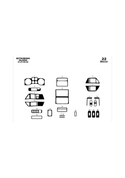 Mitsubishi Pajero Torpido Kaplama 2001-2004 22 Parça Piano Black