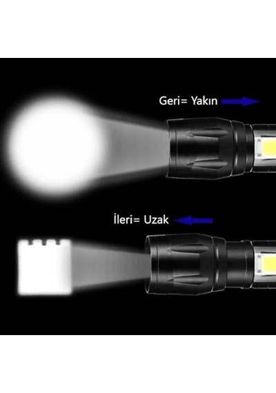 Gaman Cob Led El Feneri Metal Kasa Şarjli Kamp-doğa Yürüyüşü 3 Mod Siyah