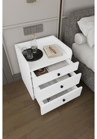 Modern 3 Çekmeceli Komodin Şifonyer %100 Mdf Çok Amaçlı Organizer Kmd01 Beyaz