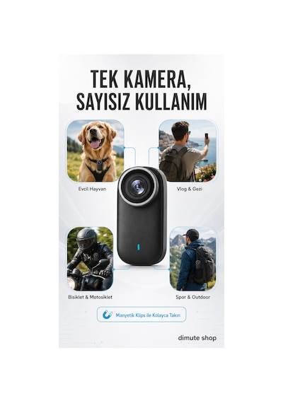4k Hd Aksiyon Kamerası 1.47" Ekran Manyetik Klipsli Taşınabilir Video Kamera + Aksesuar Seti Siyah - 804700912 Siyah