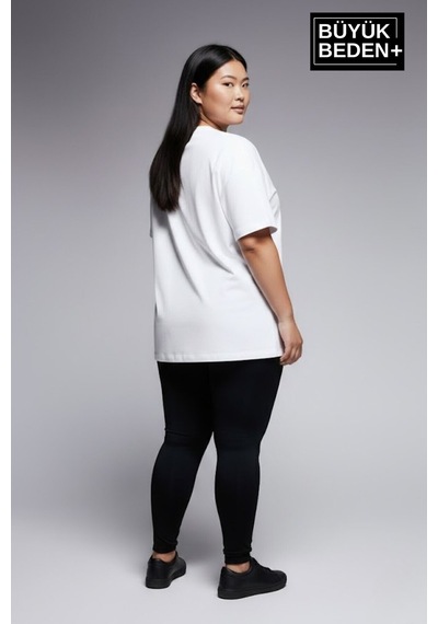 Superlife Büyük Beden Kadın Basic 3xl-6xl Bisiklet Yaka 3'lü Tişört Seti Spr26btsk510+3 Beyaz