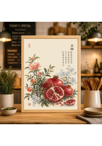 Çin Narı Sanat Baskısı Oryantal Natürmort Vintage Çiçek Tablosu