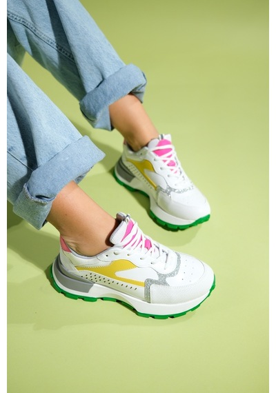 Luvishoes Blaj Beyaz Sarı Multi Kadın Spor Ayakkabı Beyaz - Sarı