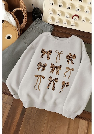Benroma 3 İplik Penye Çilek Baskılı Unisex Sweatshırt Gri