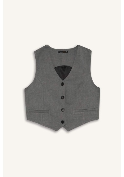 DeFacto V Yaka Blazer Yelek C2026AX25SPGR210 Gri