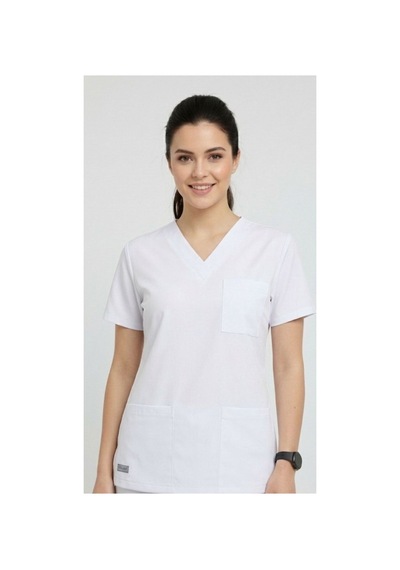 Tek Üst Beyaz Unisex Doktor Ve Hemşire Forması Scrubs Likralı Yarasa Kol