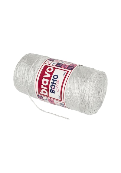 Boho Simli Polyester Makrome İplik 200 Gr 270 Metre Renk Kodu: 001g- Beyaz Gümüş
