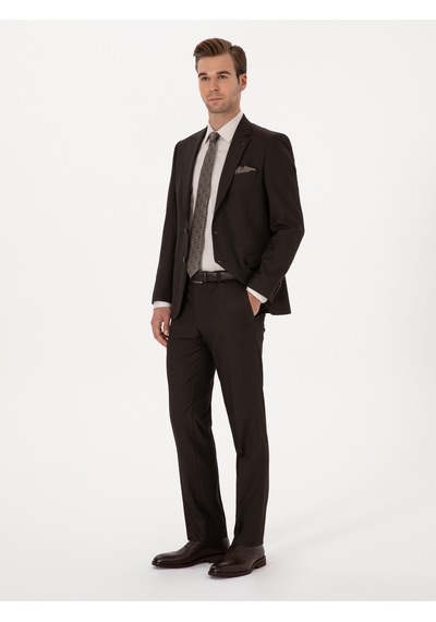 Cacharel Kahverengi Slim Fit Mikro Desenli Takım Elbise