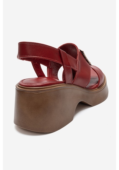 Luvi Shoes Lucıa Kırmızı Tokalı Hakiki Deri Kadın Dolgu Topuklu Sandalet