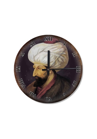 Fatih Sultan Mehmet Metal Zeminde Analog Duvar Saati Çok Renkli