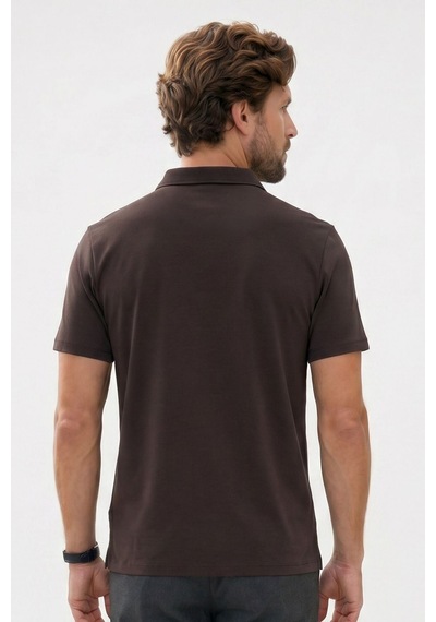 Tudors Erkek Slım Fit Dar Kesim Soft Modal Kumaş Kısa Kollu Yarım Fermuarlı Kahverengi Polo Yaka Tişört-51036