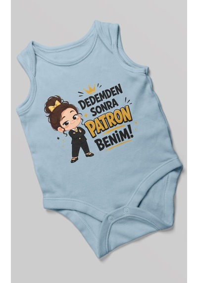 Morivokids Dedemden Sonra Patron Benim Sıfır Kollu Bebek Zıbını %100 Pamuk Bebe Mavisi