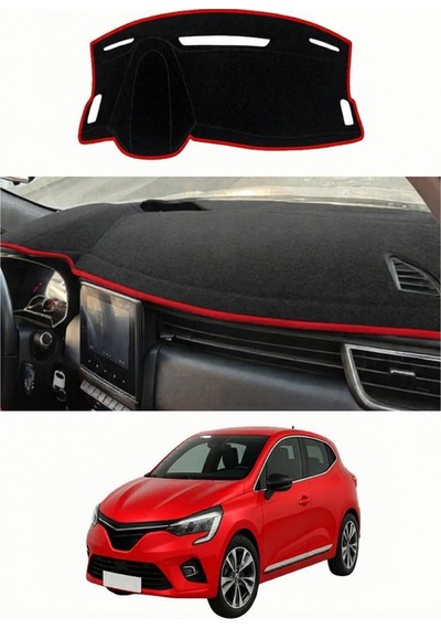 Renault - Clio 5 2019+ Uyumlu Torpido Koruma Kılıfı - Kırmızı Şeritli