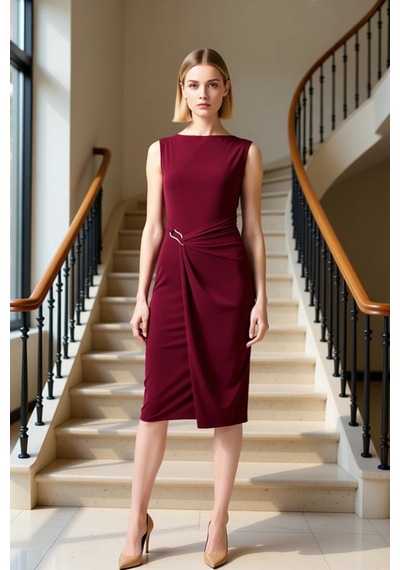 Benerly Kadın Bisiklet Yaka Kolsuz Bodycon Midi Elbise Büyük Beden Sandy Bordo Benerly Kadın Bisiklet Yaka Kolsuz Bodycon Midi Elbise Büyük Beden Sandy Bordo