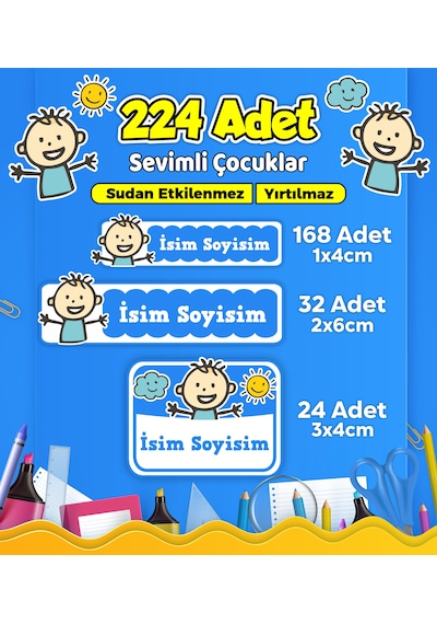 Sevimli Çocuklar Temalı Okul Kreş Kişiye Özel İsim Etiketi - Model 611 Çok Renkli