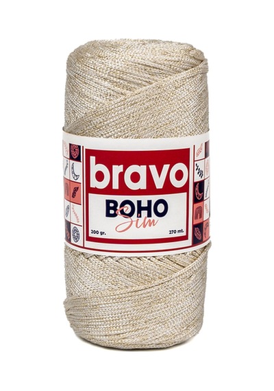 Boho Simli Polyester Makrome İplik 200 Gr 270 Metre Renk Kodu: 001a Beyaz Altın