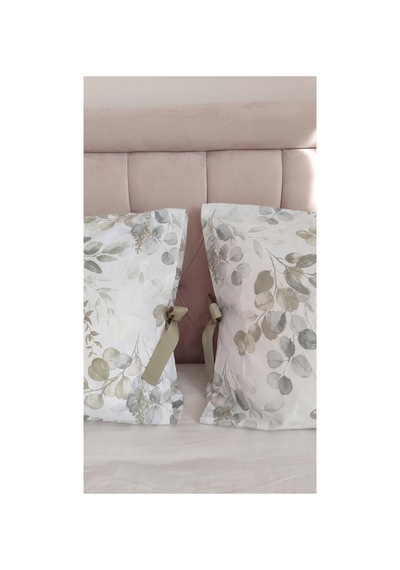 Okaliptüs Desenli Bağcıklı Yastık Kılıfı 50x70 Cm %100 Pamuk Dekoratif Yastık Kılıfı Yeşil - 909641241 Yeşil