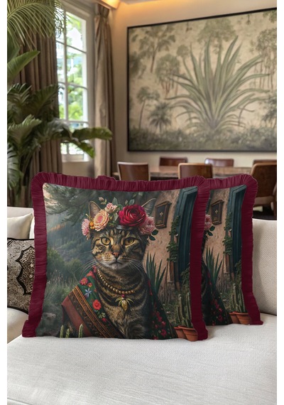 Bohem Lüks Çiçekli Saçaklı Yastık Kılıfı - Sanatsal Kedi Vintage Bordo Püsküllü Kırlent Kılıfı Tozlu Toprak Siyah Bohem Lüks Çiçekli Saçaklı Yastık Kılıfı - Sanatsal Kedi Vintage Bordo Püsküllü Kırlent Kılıfı Tozlu Toprak Siyah