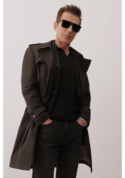 D's Damat Ds Damat Regular Fit Siyah Apoletli Beli Kemerli Pardösü/Trenckot 1HF08ORT00013 Siyah