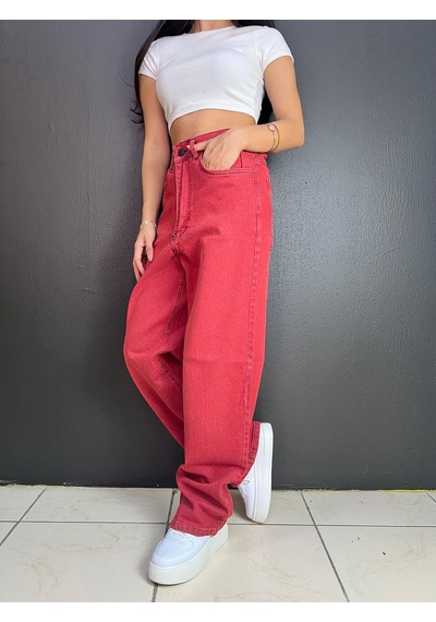 St.poll Vintage Eskitme Yıkama Unisex Baggy Jean Pantolon Vintage Kırmızı