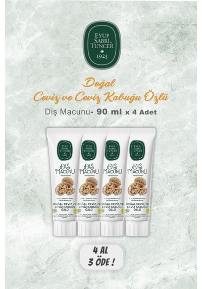 Eyüp Sabri Tuncer Doğal Ceviz ve Ceviz Kabuğu Özlü Diş Macunu 4 x 90 ML