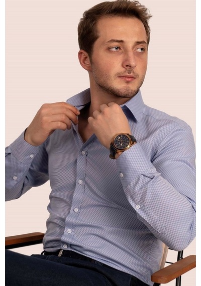 Baklava Desenli Mavi Armür Slimfit Gömlek Mavi Baklava Desenli Mavi Armür Slimfit Gömlek Mavi