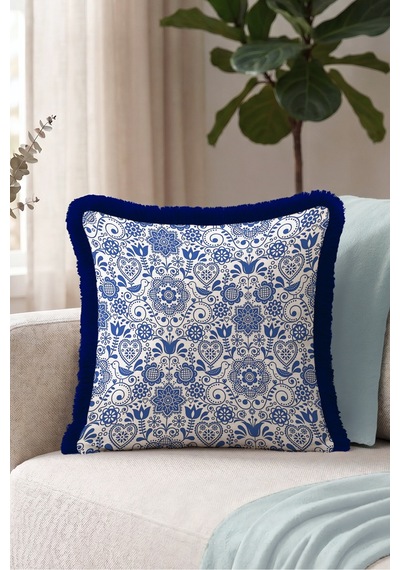 Çini Motifli Floral Art Saçaklı Yastık Kılıfı - Otantik Etnik Mavi Lacivert Püsküllü Kırlent Kılıfı Kadim Düş Mira Çini Motifli Floral Art Saçaklı Yastık Kılıfı - Otantik Etnik Mavi Lacivert Püsküllü Kırlent Kılıfı Kadim Düş Mira