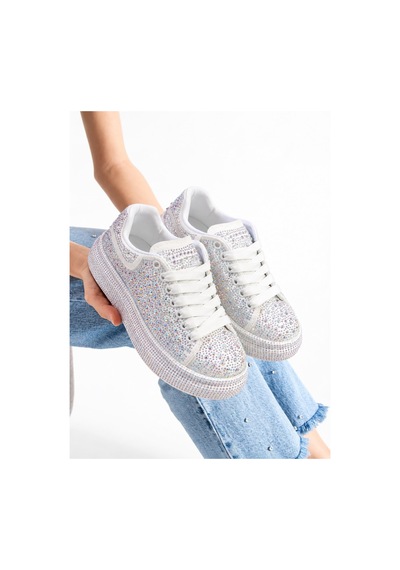 Dabab Shoes Stella Kadın Beyaz Taşlı Işıltılı Platform Sneakers Spor Ayakkabı