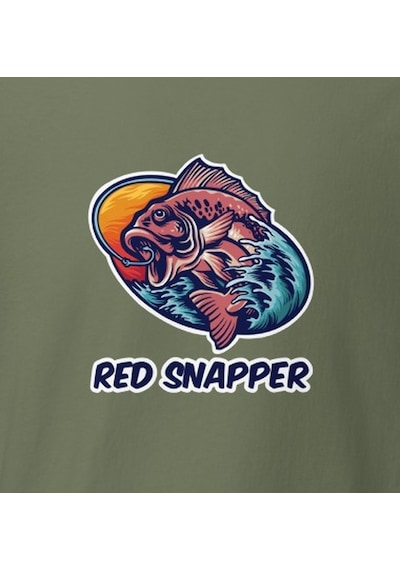 Wildstyle Red Snapper Balık Balıkçılık Deniz Vintage Balıkçı Baskılı Unisex Bisiklet Yaka Pamuklu Tişört Haki