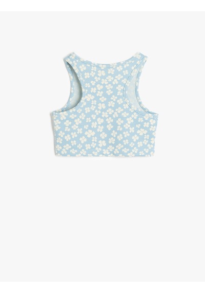 Koton Crop Atlet Kolsuz Çiçekli Bisiklet Yaka Mavi Desenli 5skg30040ak Mavi Desenli