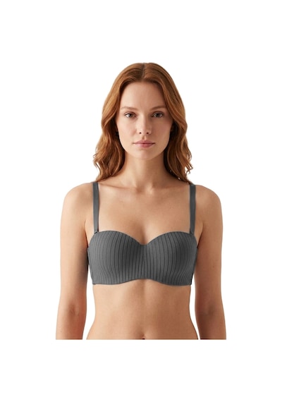 Cottonill Seamless Bra - Striva Siyah Mikro Çizgi Desenli Balenli Kadın Sütyen -