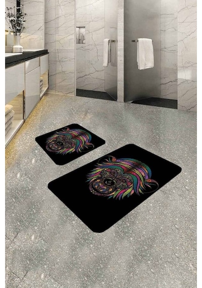 Siyah Hayvan Temalı Banyo Halısı Klozet Paspas Seti Bs275n11