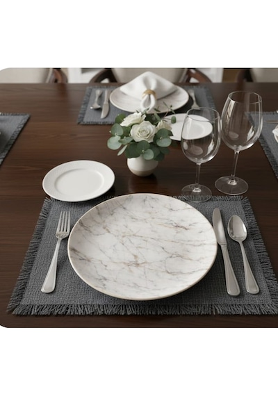Reborn Kutulu Urban Marble 6 Lı Porselen Pasta / Kahvaltı Tabağı Seti 22 Cm Hediyelik & Çeyiz & Yeni Ev Beyaz