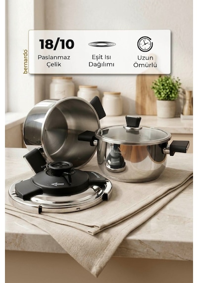Bernardo Smart Cook 2'li 4-6l İndüksiyon Tabanlı Düdüklü Tencere Seti Siyah Inox