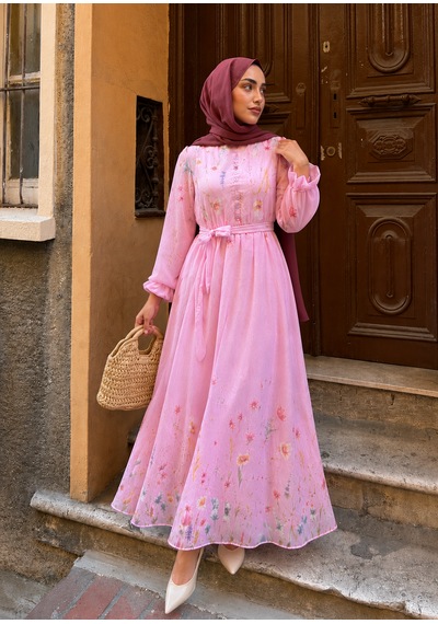 Efulim Womens Modal Tül Şifon Elbise Pembe