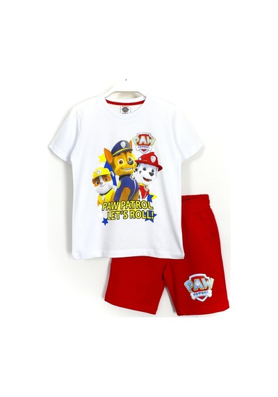 Erkek Çocuk Paw Patrol Baskılı Alt Üst Takım Beyaz Kırmızı Beyaz