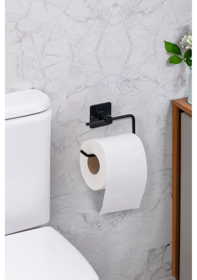 Kare Yapışkanlı Siyah Açık Tuvalet Kağıtlığı Wc Kağıtlık Tutucu Siyah