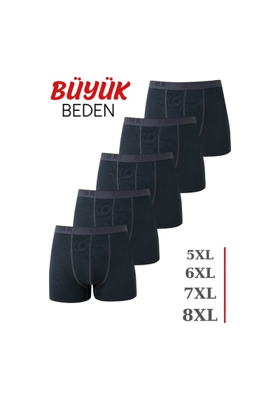 Hadpols Delux Serisi Erkek Füme Büyük Beden Boxer 5'li Paket Konfor Pamuklu İç Çamaşır