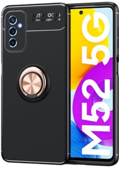Samsung Galaxy Uyumlu M52 Kılıf Yüzüklü Sağlam Esnek Ringo Silikon Kapak Siyah - Rose Gold