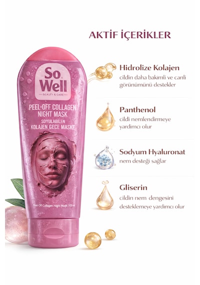 Soyulabilen Kolajen Şeffaf Gece Maskesi 100 Ml Nemlendirici & Aydınlatıcı Yüz Maskesi
