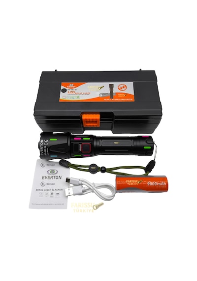 Rt-063 B 60w 6000 Lümen Ultra Güçlü Beyaz Lazer Led El Feneri - 2 Km Menzilli & Powerbank Özellikli Siyah