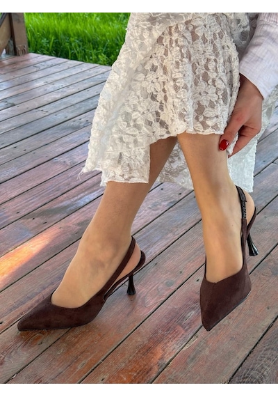 Ervanın Butiği Kahve Süet Ketty Kadın Topuklu Stiletto-6052